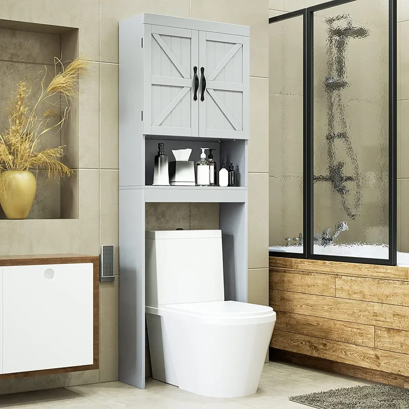 Over-the-Toilet Bathroom Storage Cabinet with Barn-Style Doors