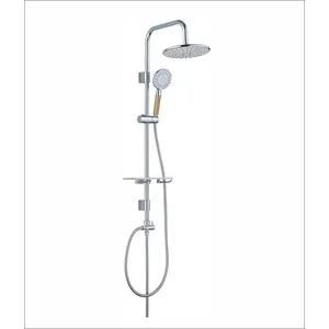 Chrome Shower Column with Round Rain Head, Hand Shower and Soap Dish