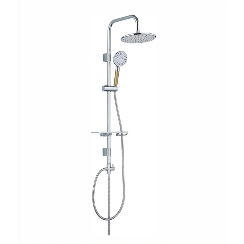 Chrome Shower Column with Round Rain Head, Hand Shower and Soap Dish