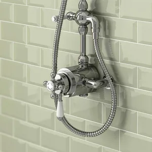 Traditional Chrome Rigid Riser Shower with Rain Head, Handset and Exposed Valve – photo 2