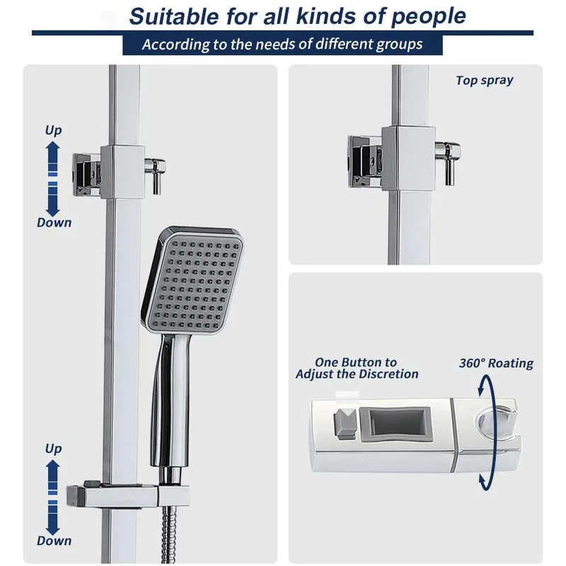 Chrome Adjustable-Height Shower Column with Square Rain Head and Mixer – photo 4