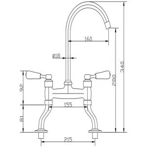 Brushed Bridge-Style Kitchen Mixer with White Lever Handles – photo 3