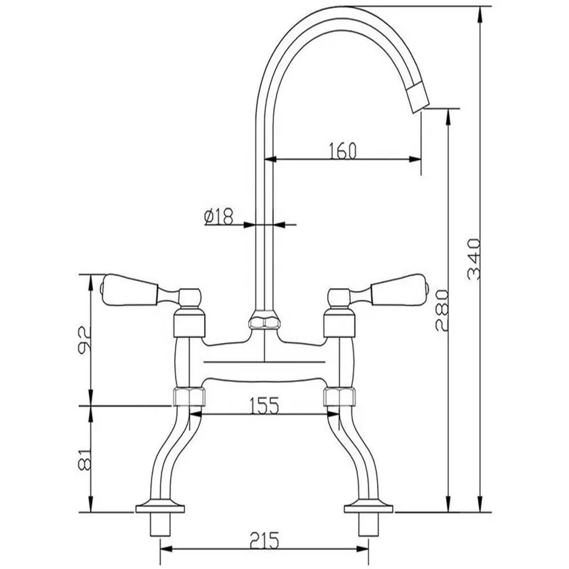 Brushed Bridge-Style Kitchen Mixer with White Lever Handles – photo 3
