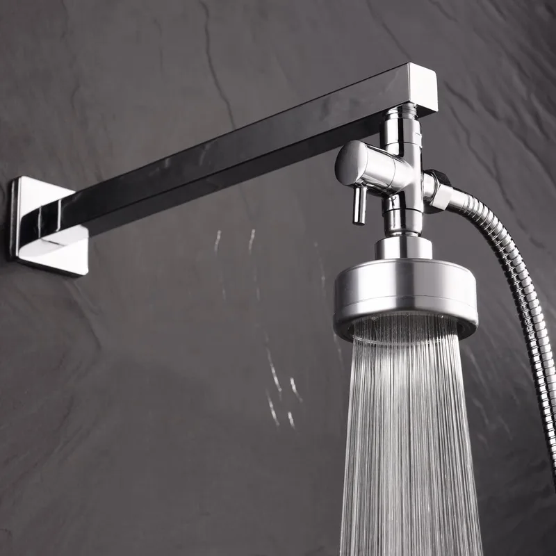 Chrome Square Wall Shower Arm with Round Head and Hand Shower Diverter