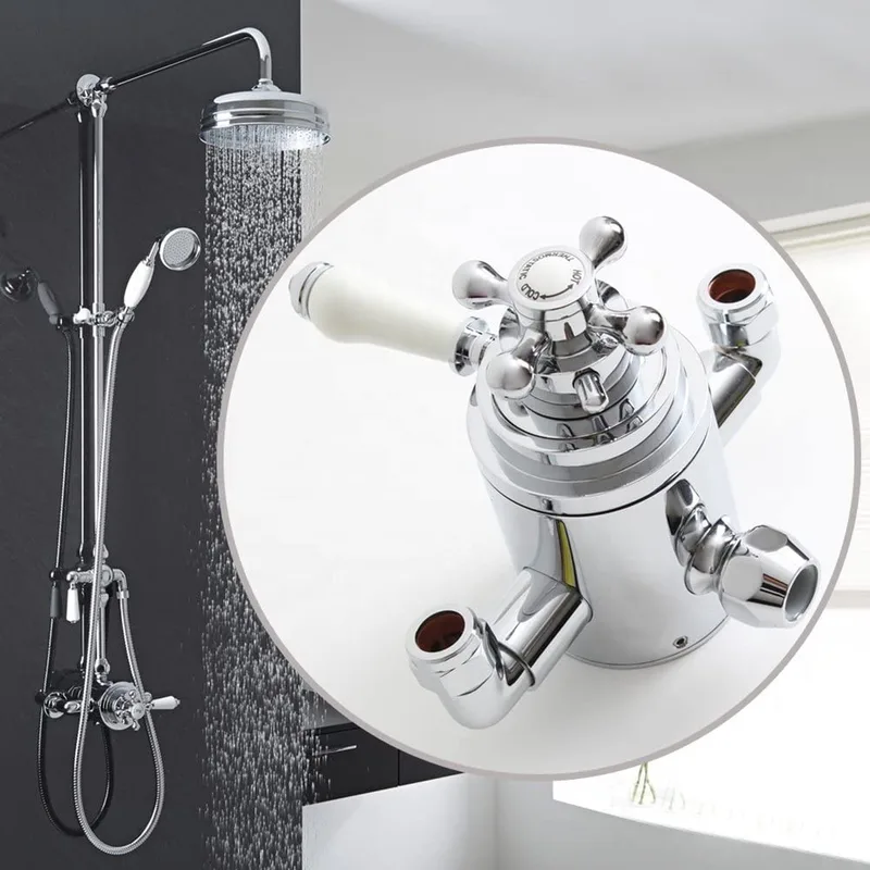Traditional Chrome Rigid Riser Shower with Twin-Control Exposed Valve