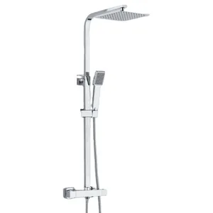 Chrome Square Exposed Bar Shower Column with Rain Head and Hand Shower – photo 3