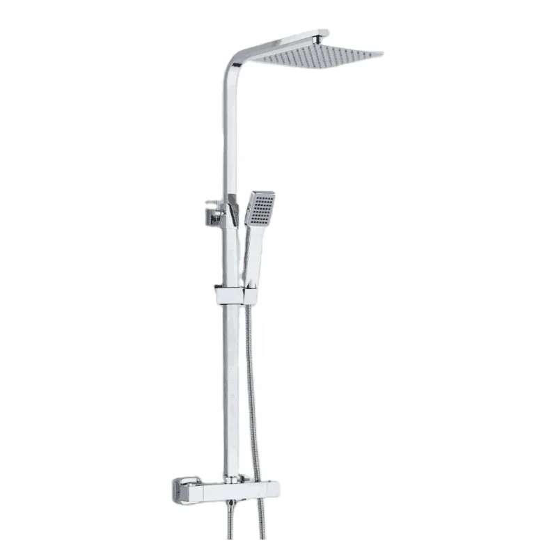 Chrome Square Exposed Bar Shower Column with Rain Head and Hand Shower – photo 3