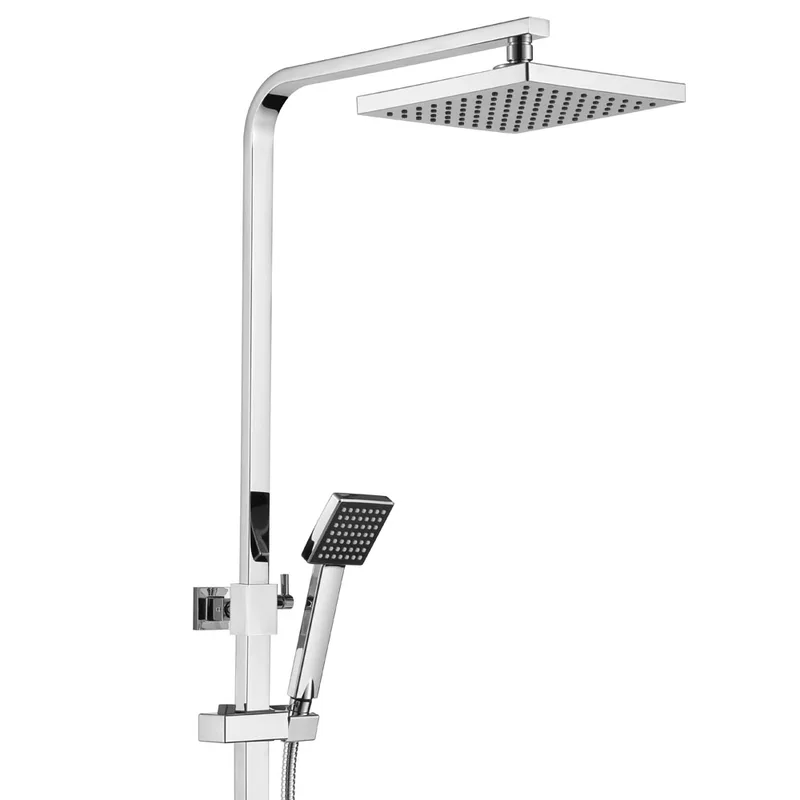 Chrome Exposed Bar Shower Column with Square Rain Head and Hand Shower – photo 3