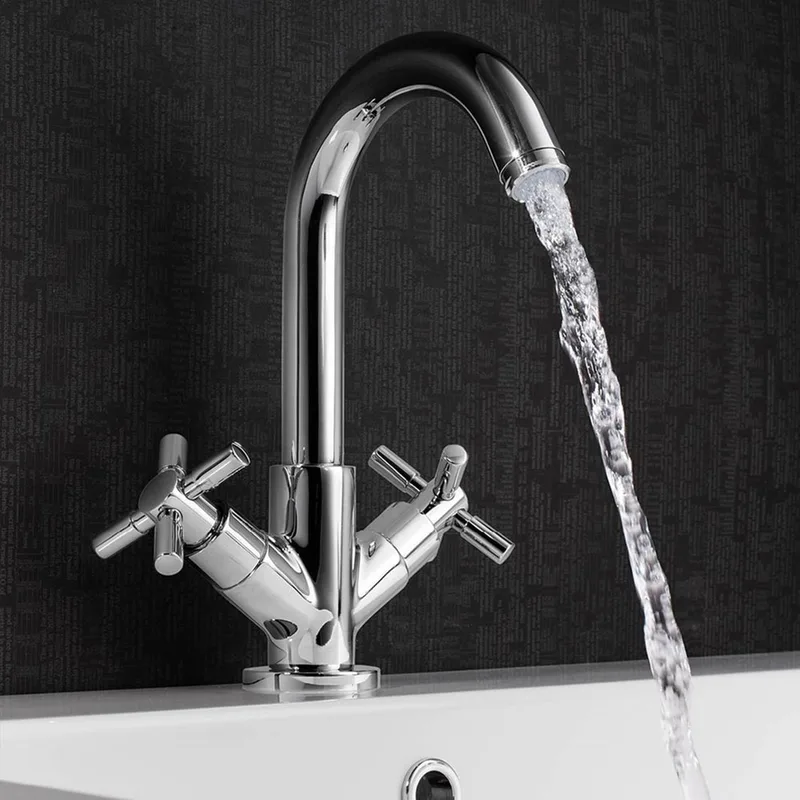 Chrome Twin Cross-Handle Basin Mixer with Pop-Up Waste – photo 3