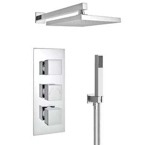 Chrome Concealed Shower Set with Wall-Mounted Rain Head, Hand Shower and Triple-Control Valve – photo 2