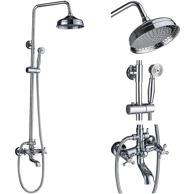 Antique Brass Exposed Shower System with Rain Head, Hand Shower and Bath Spout – photo 3