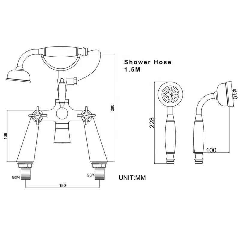 Traditional Bath Shower Mixer with Telephone Hand Shower – photo 3