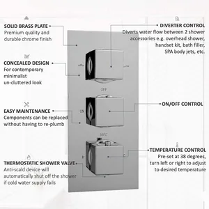 Chrome Concealed Triple Thermostatic Shower Valve – Square Handles – photo 3