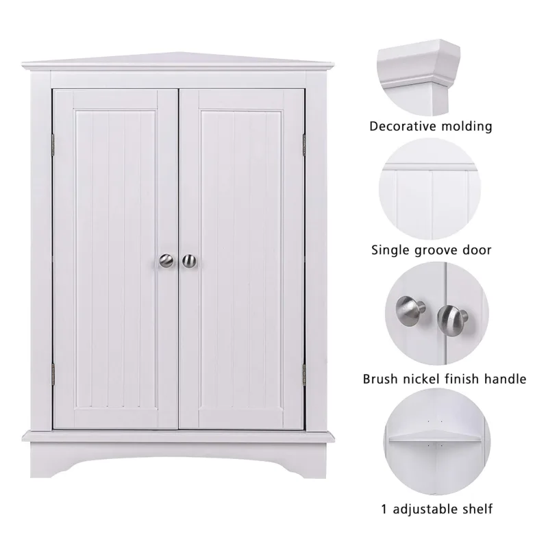 White Corner Bathroom Cabinet with Adjustable Shelf