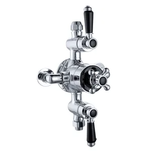 Traditional Chrome Exposed Shower Valve with Cross Handle and Black Lever – photo 3