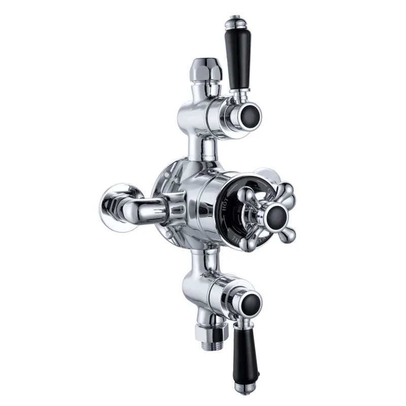 Traditional Chrome Exposed Shower Valve with Cross Handle and Black Lever – photo 3