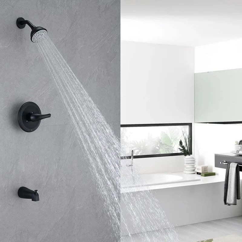 Matte Black Concealed Shower with Round Rain Head and Bath Spout – photo 4
