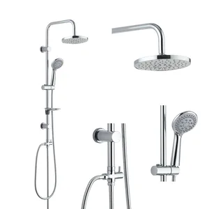 Chrome Exposed Shower Set with Round Rain Head and Hand Shower – Component View