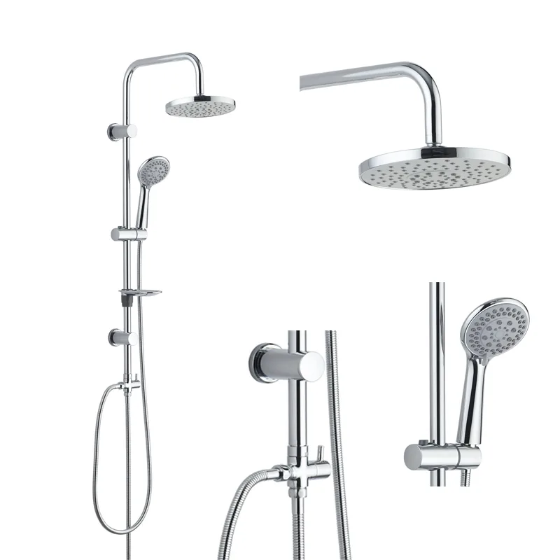 Chrome Exposed Shower Set with Round Rain Head and Hand Shower – Component View