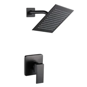 Matte Black Concealed Shower Set with Square Rain Head