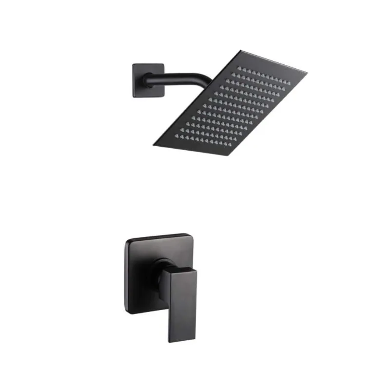 Matte Black Concealed Shower Set with Square Rain Head