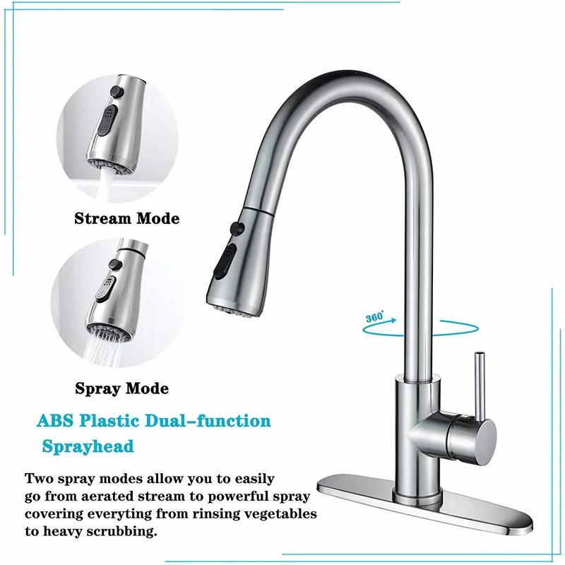 Brushed Pull-Down Kitchen Tap Sprayer with Black Hose – photo 3