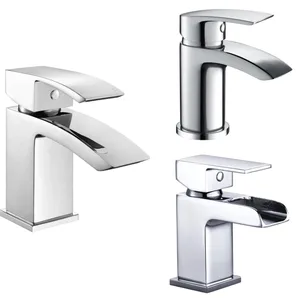 Chrome Waterfall Basin Mixer with Curved Lever – photo 3