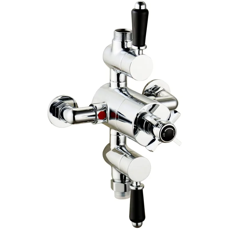 Traditional Antique Brass Exposed Shower Valve with White Levers – photo 2