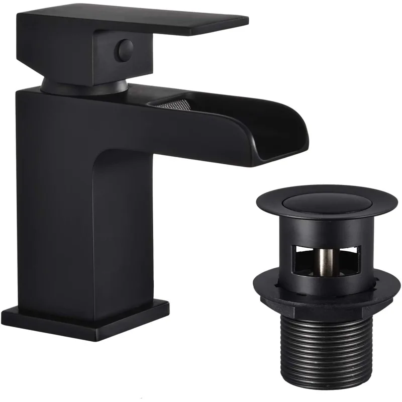 Chrome Square Waterfall Basin Mixer with Flat Lever – photo 4
