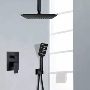 Matte Black Concealed Shower with Ceiling-Mounted Rain Head and Slide Rail – photo 6