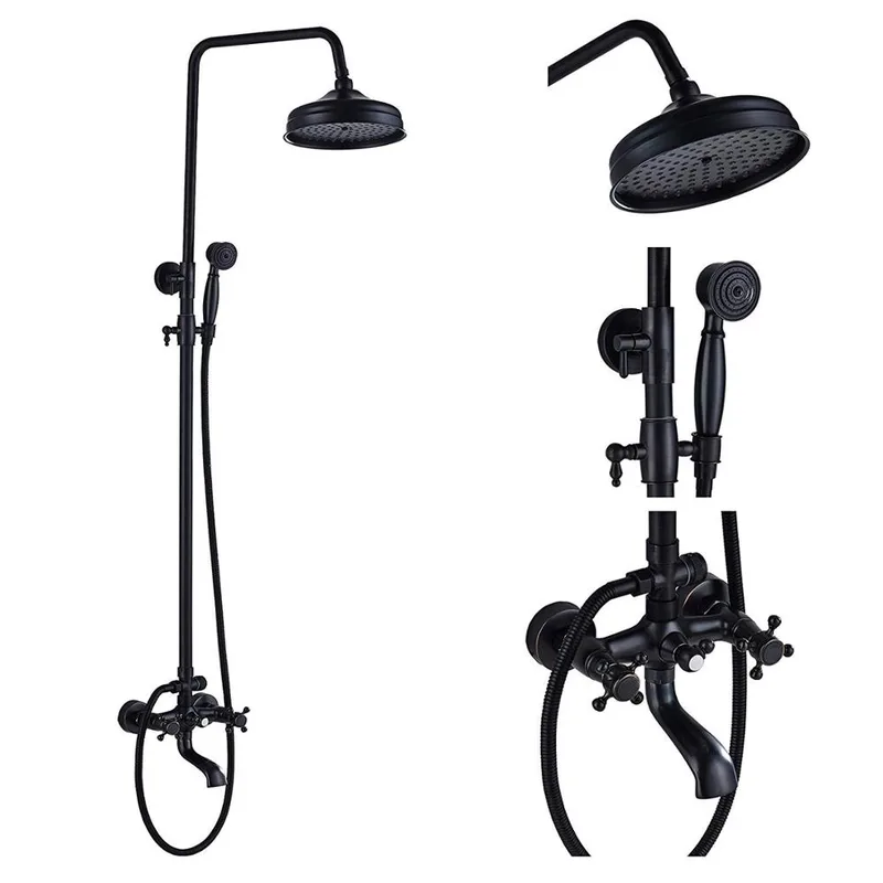 Antique Brass Exposed Shower System with Rain Head, Hand Shower and Bath Spout – photo 2