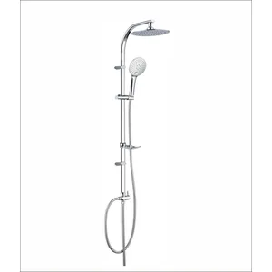 Chrome Shower Column with Round Rain Head and Hand Shower – Slim Riser