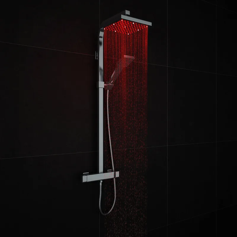 LED Shower Column with Square Rain Head and Hand Shower