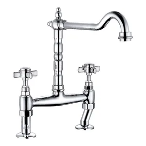 Traditional Chrome Bridge Kitchen Mixer with Cross Handles