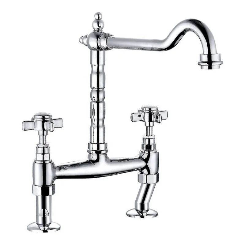 Traditional Chrome Bridge Kitchen Mixer with Cross Handles