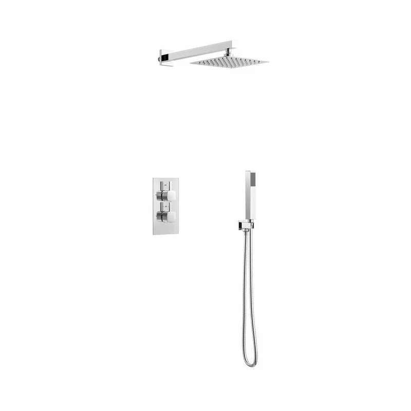 Chrome Concealed Shower with Square Rain Head, Hand Shower and Twin Valve – photo 3