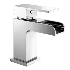 Chrome Square Open-Spout Waterfall Basin Mixer
