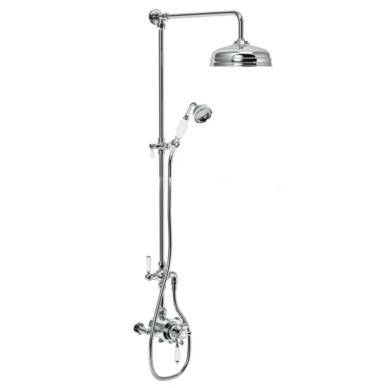 Traditional Chrome Rigid Riser Bath Shower with Rain Head and Handset – photo 4