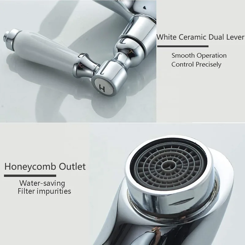 Traditional Chrome Mono Basin Mixer with White Lever Handles – photo 2