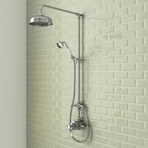 Traditional Chrome Rigid Riser Shower with Rain Head, Handset and Exposed Valve