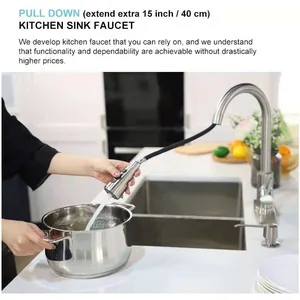 Brushed Pull-Down Kitchen Sink Faucet with 40 cm Extending Hose