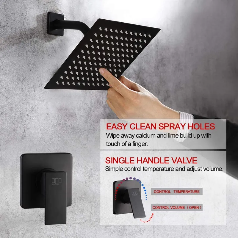 Matte Black Concealed Shower Set with Square Rain Head – photo 4