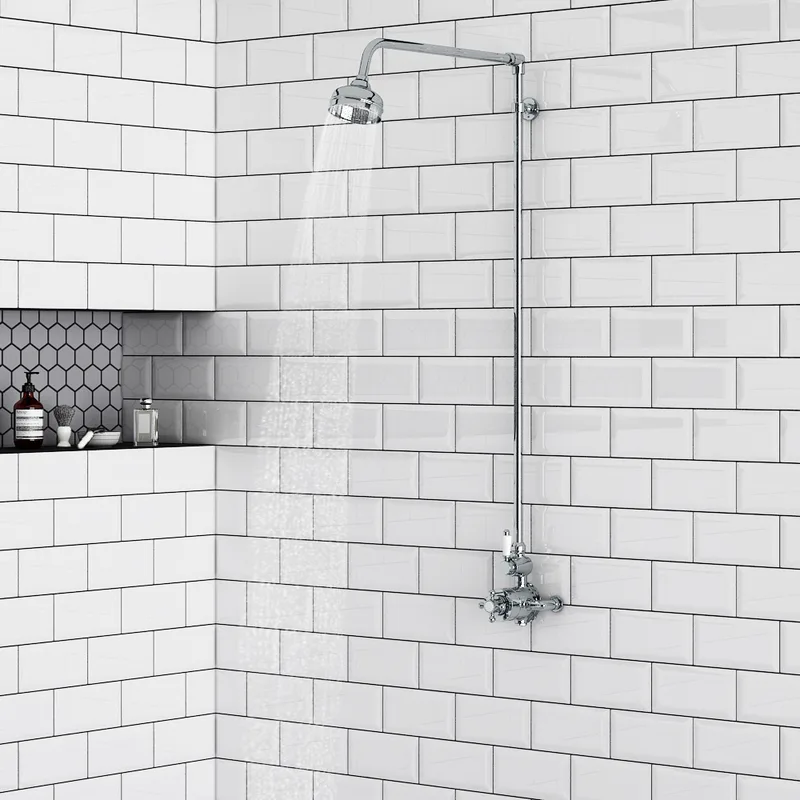Traditional Chrome Rigid Riser Shower with Round Rain Head