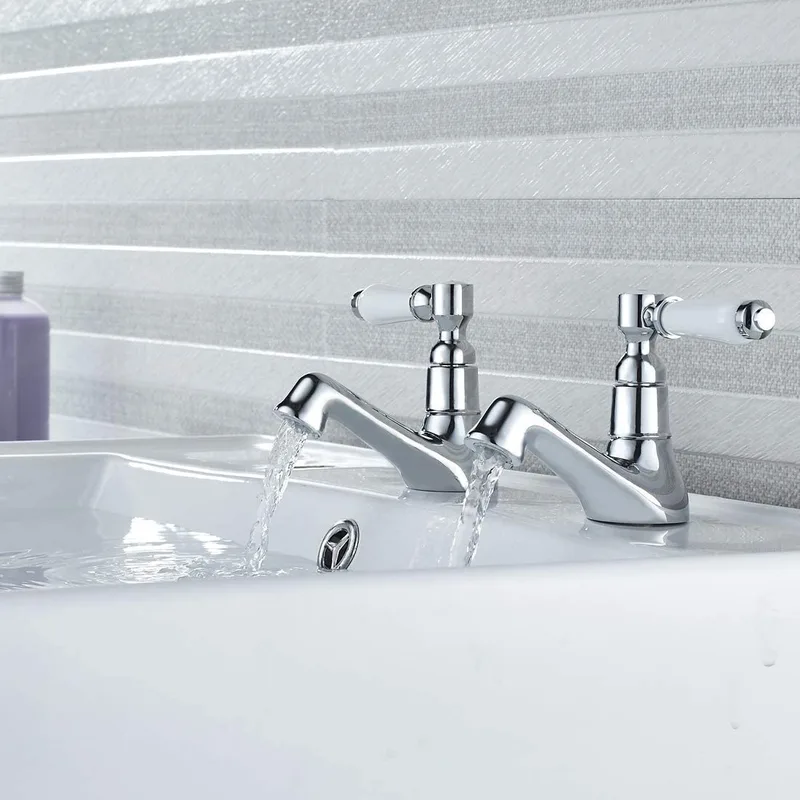 Chrome Lever-Handle Basin Pillar Taps (Pair)