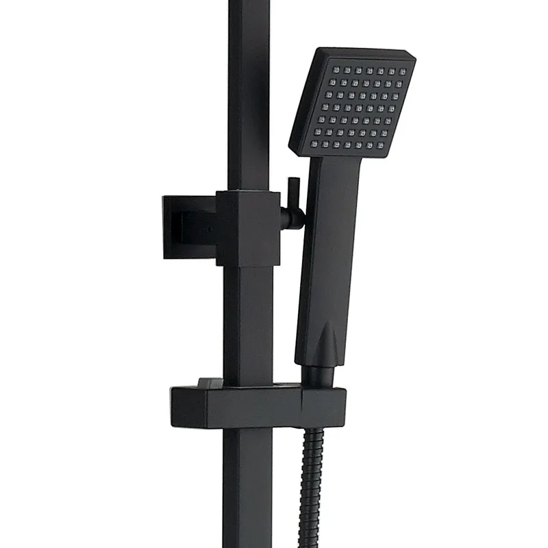 Matte Black Square Exposed Bar Shower with Rain Head and Hand Shower – photo 2