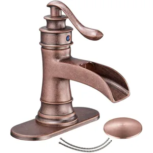 Oil-Rubbed Bronze Vintage Waterfall Basin Faucet with Deck Plate