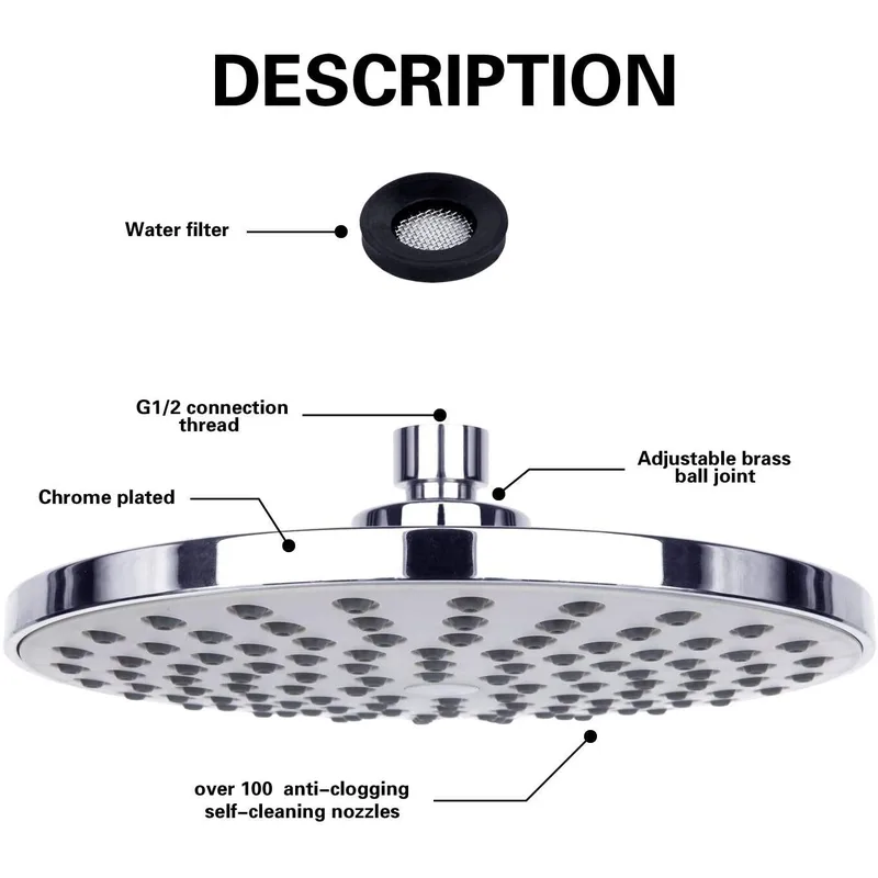 Round Rainfall Shower Head with Wall Arm – photo 4