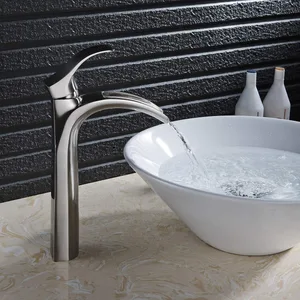 Brushed Tall Vessel Basin Mixer with Curved Spout