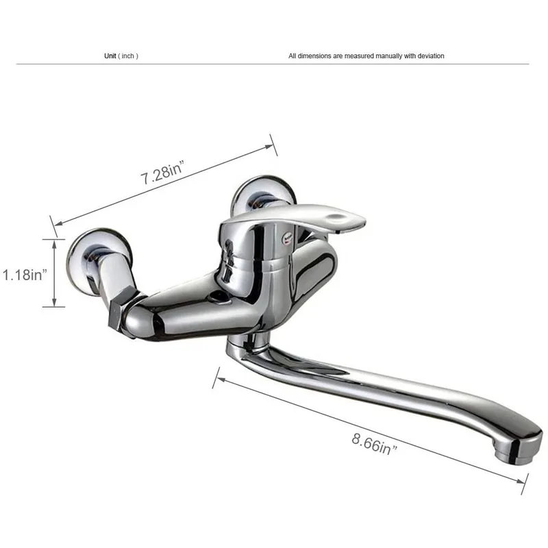 Chrome Wall-Mounted Single-Lever Kitchen Mixer with Long Spout – photo 3