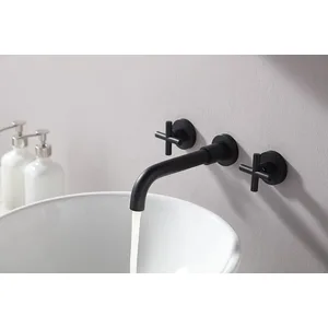 Matte Black Wall-Mounted Basin Mixer with Cross Handles and Concealed Valve – photo 2